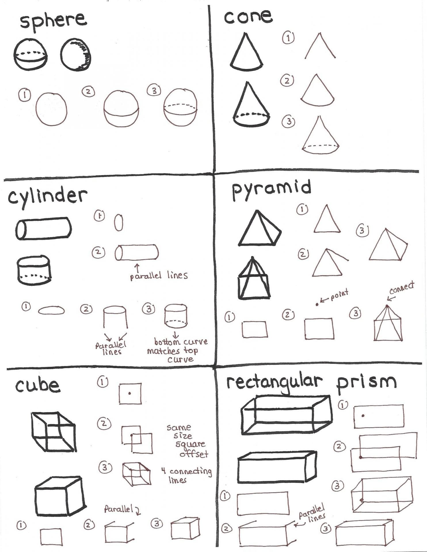 how to draw 3d shapes step by step